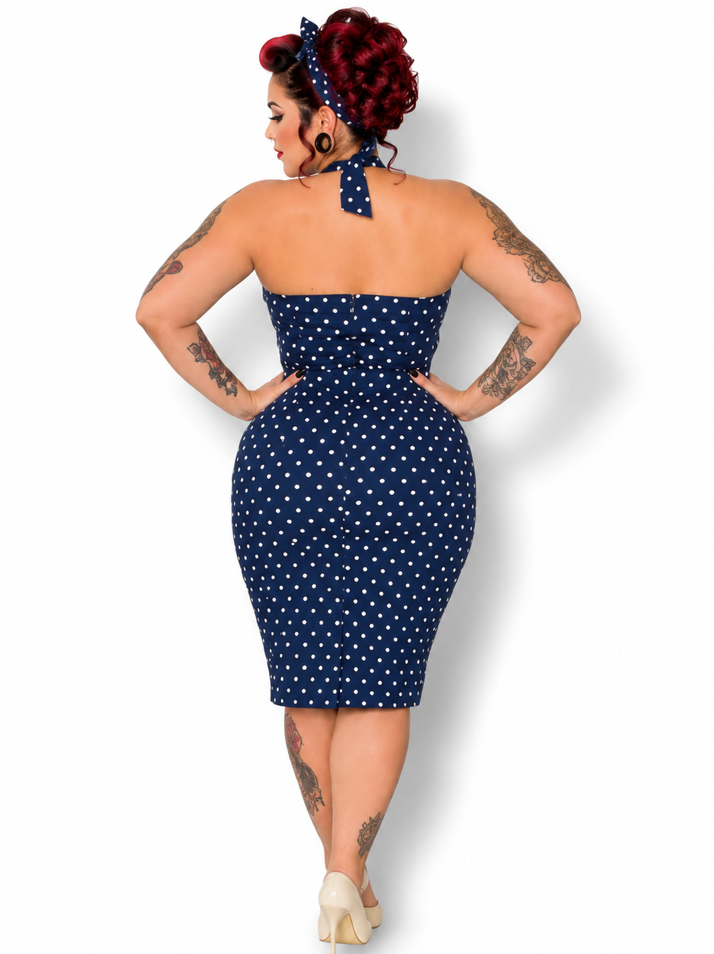 Vestido lápiz azul lunares
