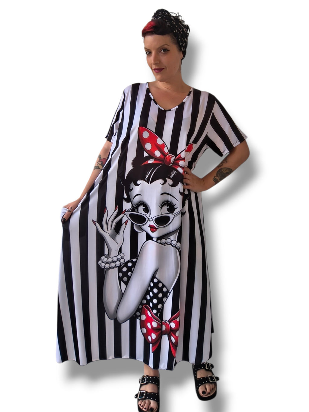 Vestido largo rayas y betty