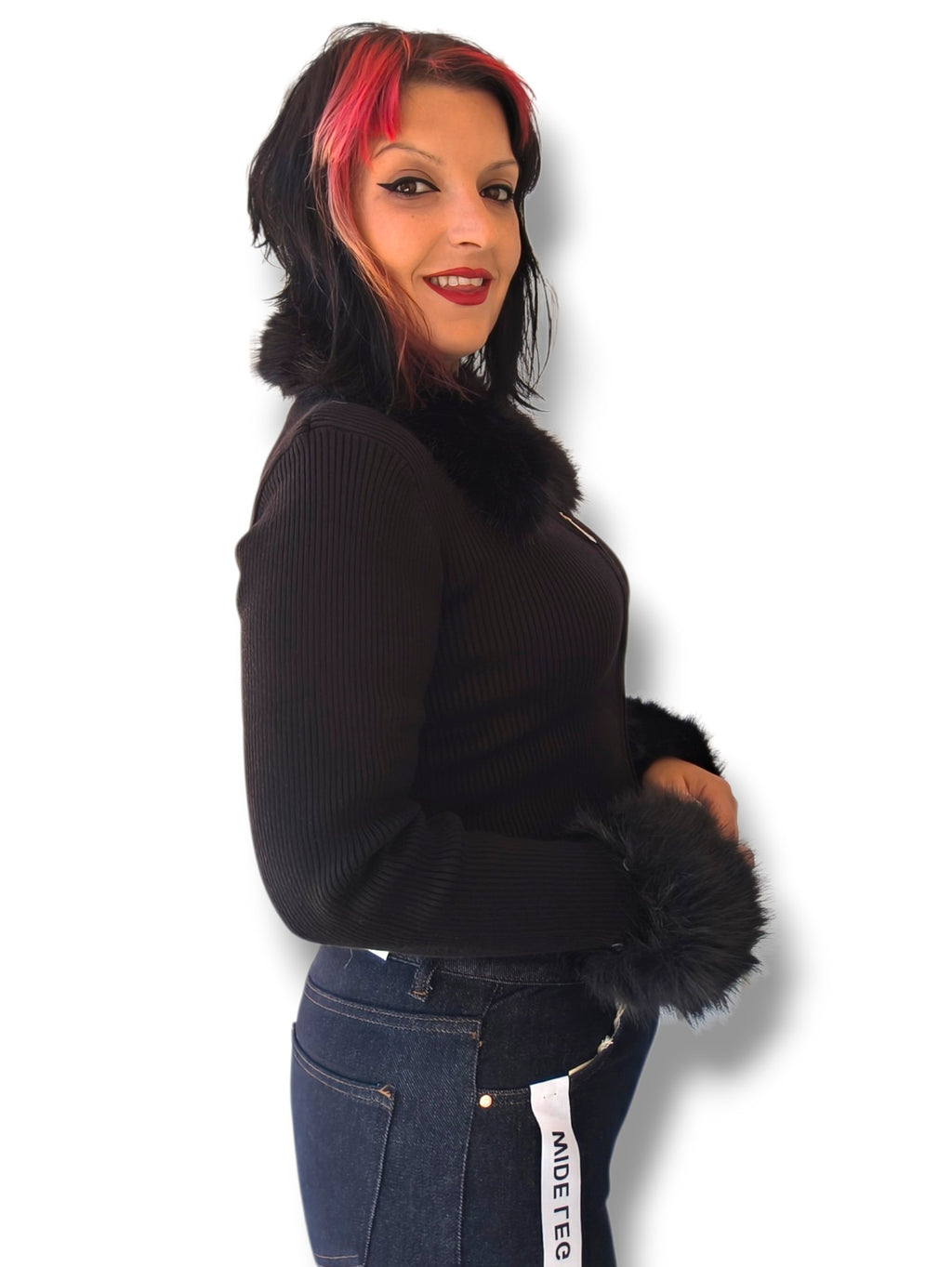 Cardigan cremallera doble con pelo