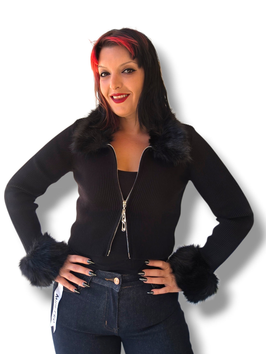 Cardigan cremallera doble con pelo