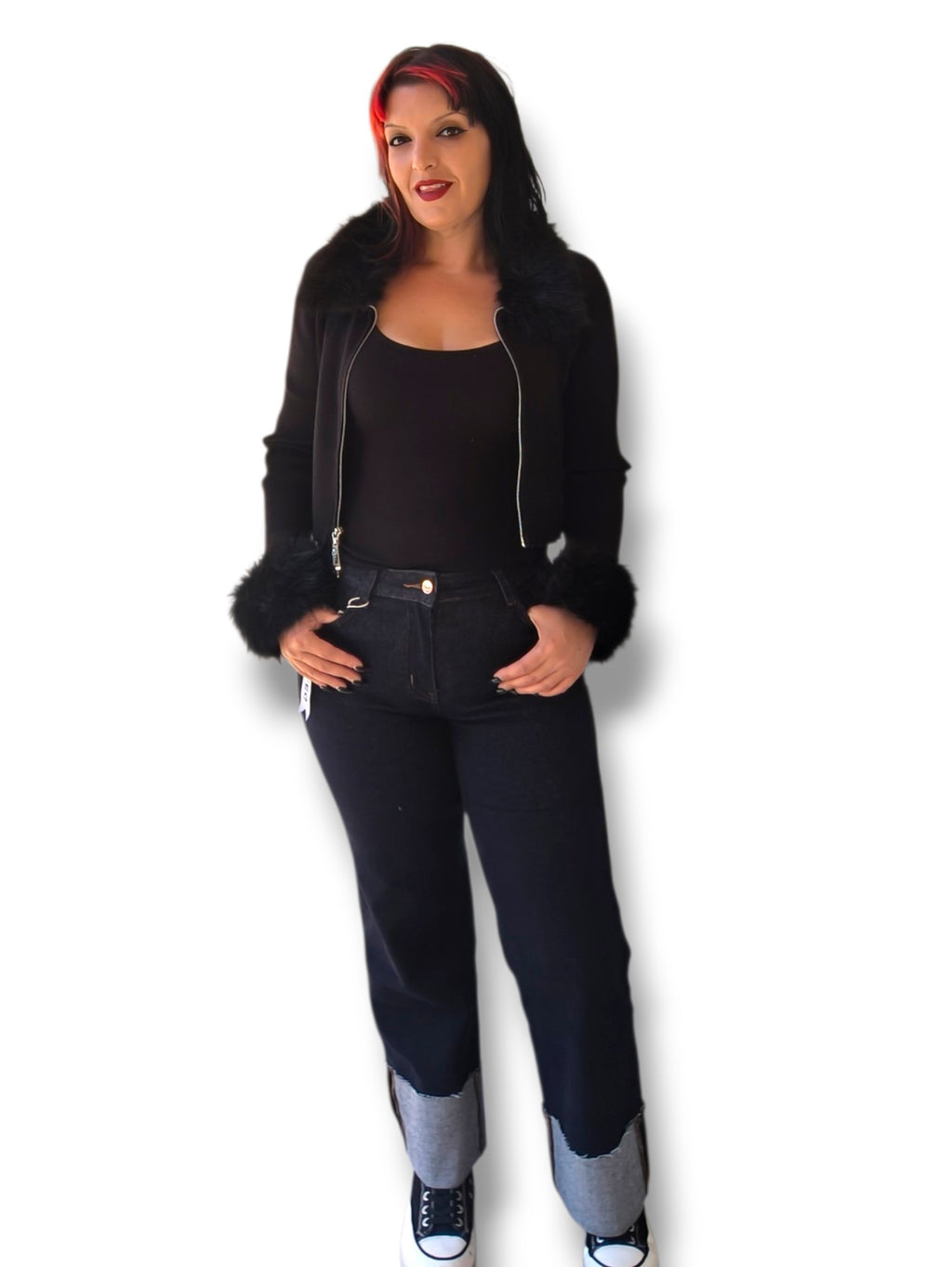 Cardigan cremallera doble con pelo