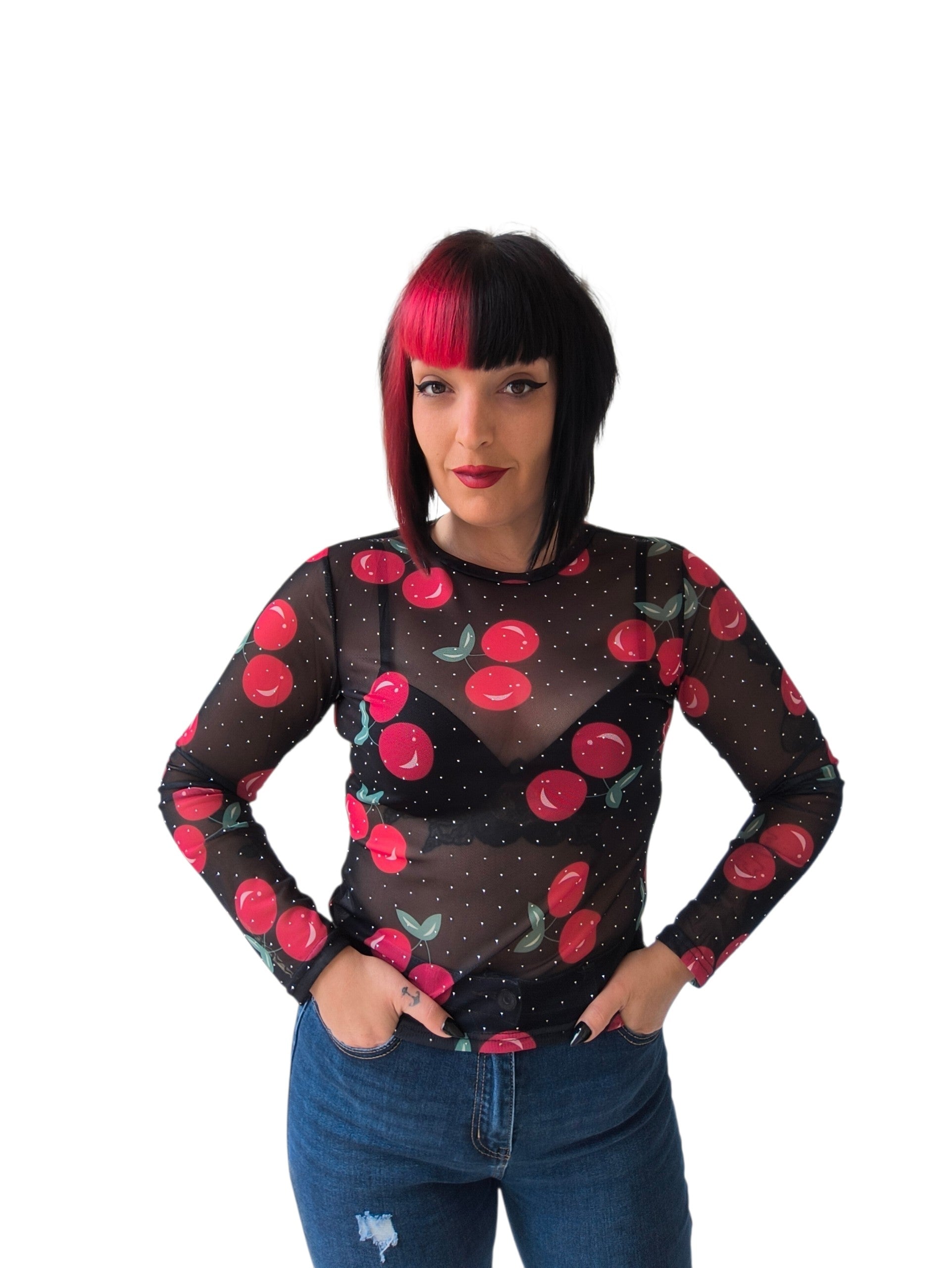 Camiseta cerezas transparente
