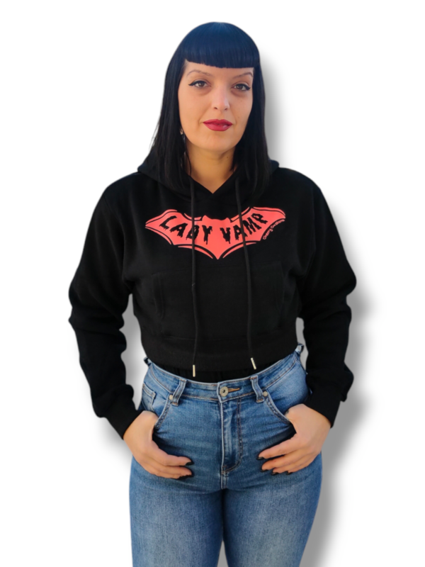 Sudadera crop lady vamp negro rojo - Imagen 4