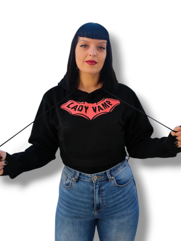 Sudadera crop lady vamp negro rojo - Imagen 2